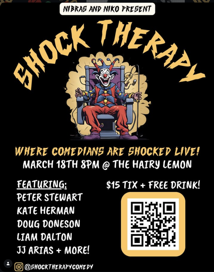 Comedians shocked live. Peter Stewart, Kate Herman, Doug Doneson, Liam Dalton, JJ Arias and more at The Hairy Lemon.